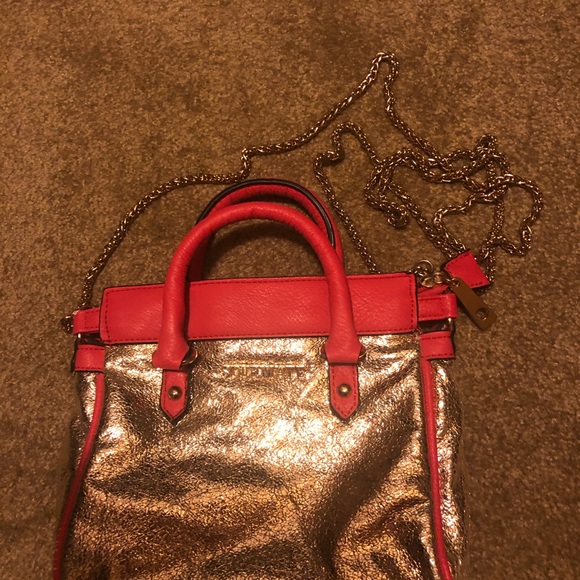 Small Cross Body or shoulder bag. Gold with pink outline. New,never used. - Picture 1 of 5